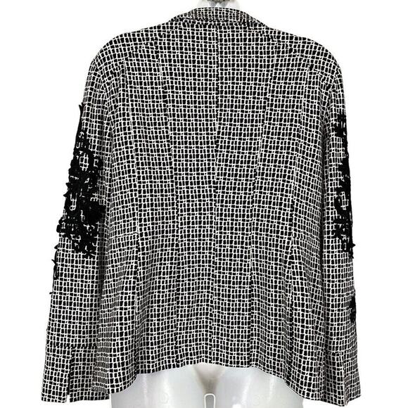 Chicos Womens Black White Lace Applique Ponte Knit Stretch Blazer Jacket 1 8 10 - Picture 14 of 16